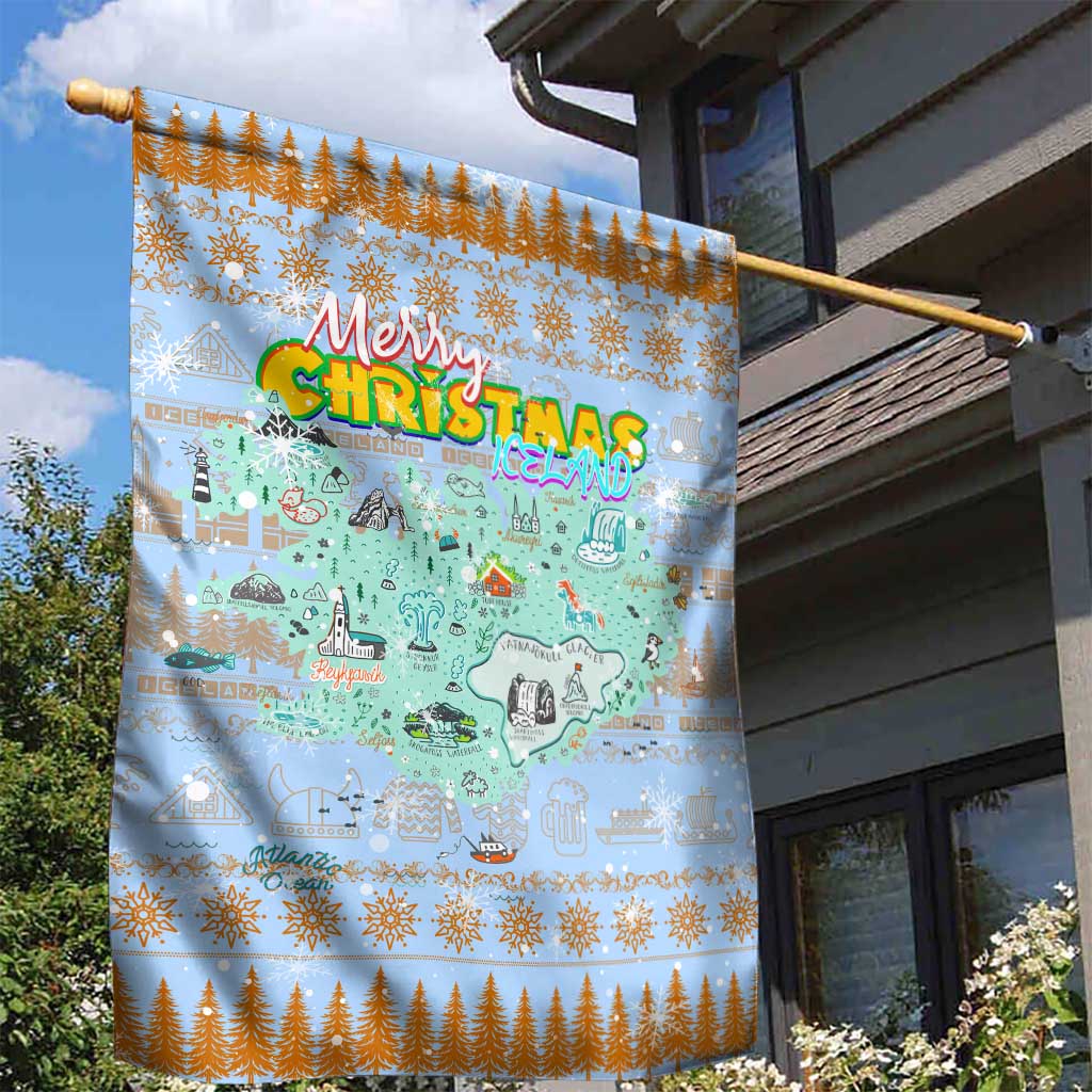 Merry Christmas Iceland Garden Flag Xmas Travel Map - Wonder Print Shop