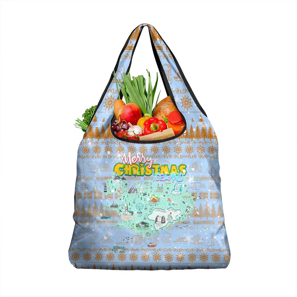 Merry Christmas Iceland Grocery Bag Xmas Travel Map - Wonder Print Shop
