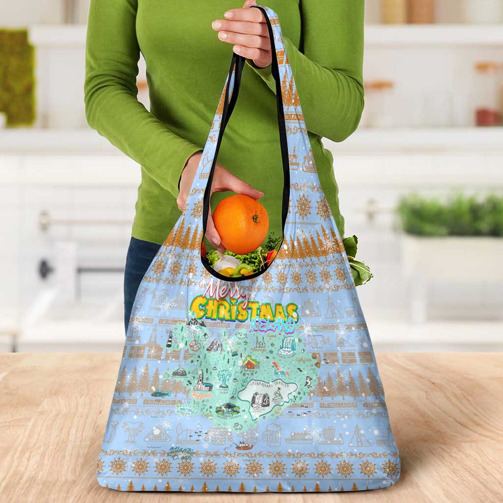 Merry Christmas Iceland Grocery Bag Xmas Travel Map - Wonder Print Shop