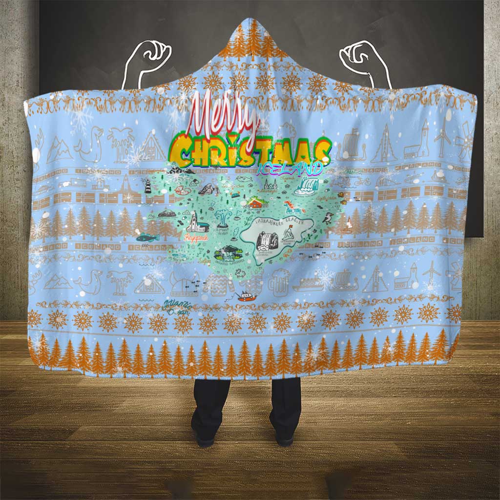 Merry Christmas Iceland Hooded Blanket Xmas Travel Map - Wonder Print Shop