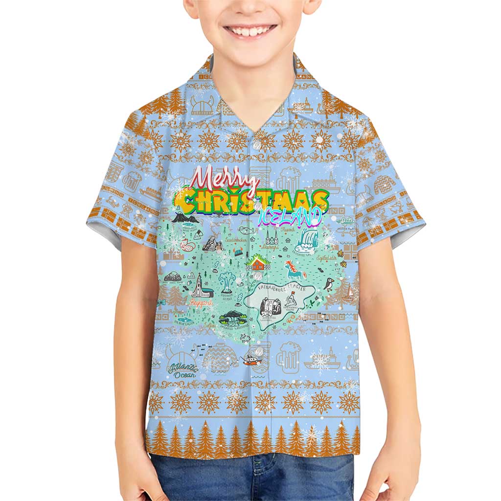 Merry Christmas Iceland Kid Hawaiian Shirt Xmas Travel Map - Wonder Print Shop