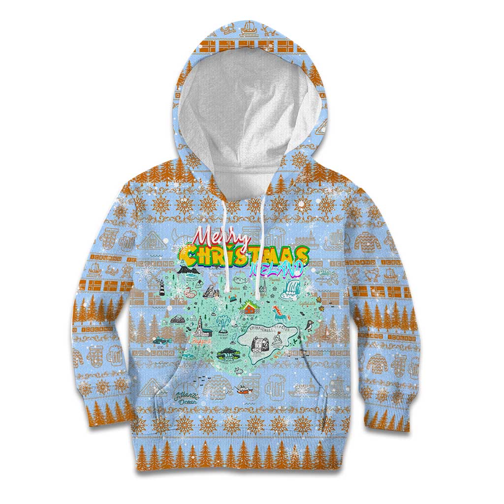 Merry Christmas Iceland Kid Hoodie Xmas Travel Map - Wonder Print Shop