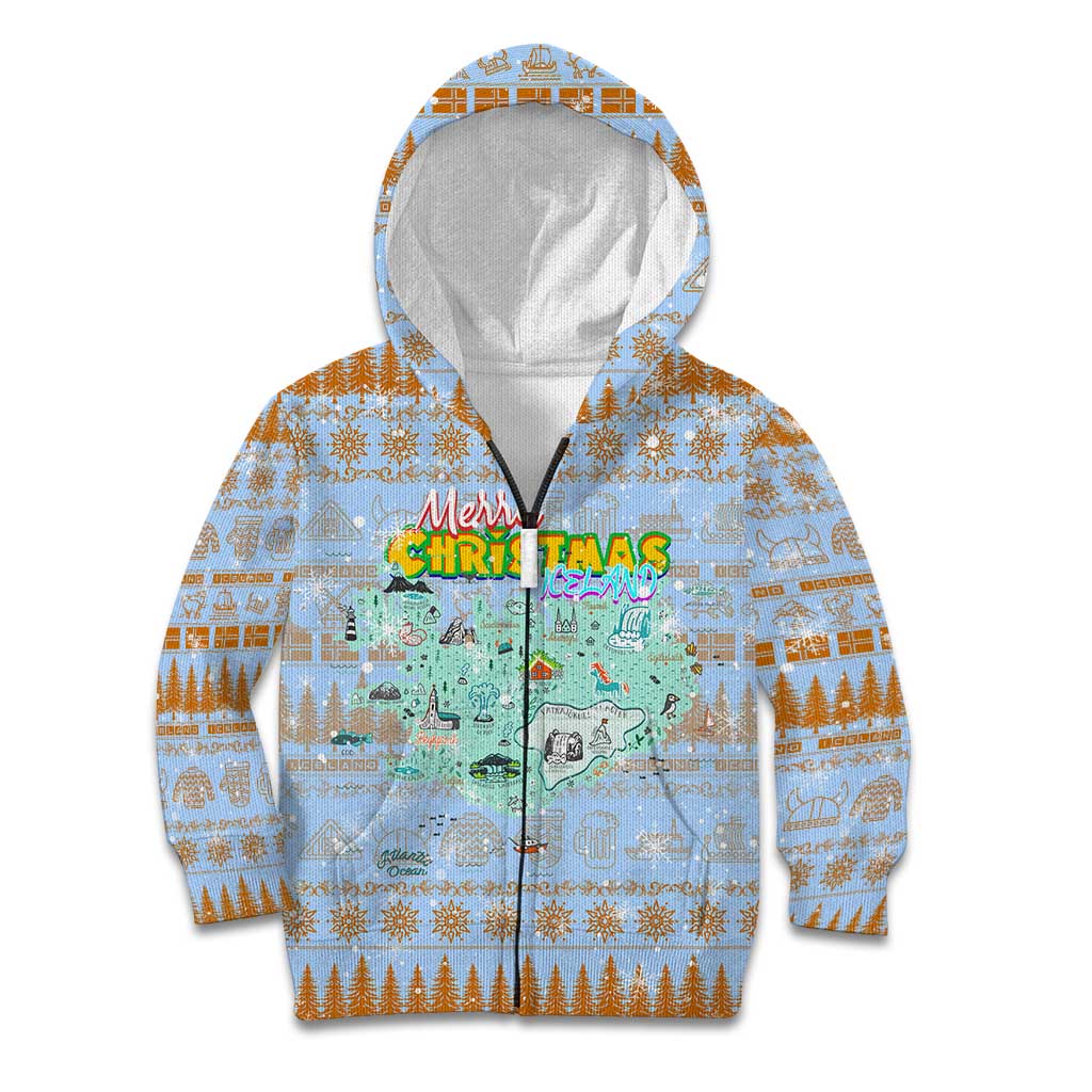 Merry Christmas Iceland Kid Hoodie Xmas Travel Map - Wonder Print Shop