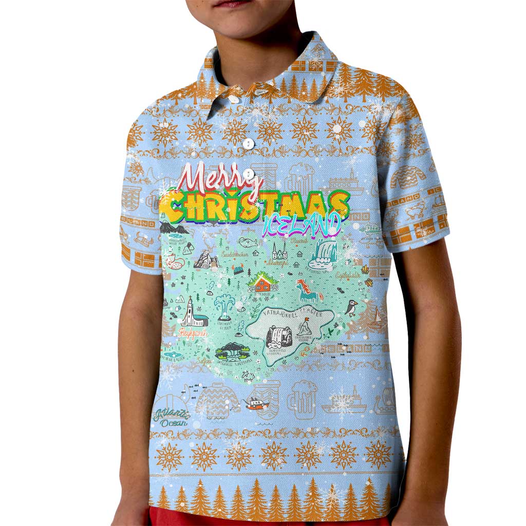 Merry Christmas Iceland Kid Polo Shirt Xmas Travel Map - Wonder Print Shop
