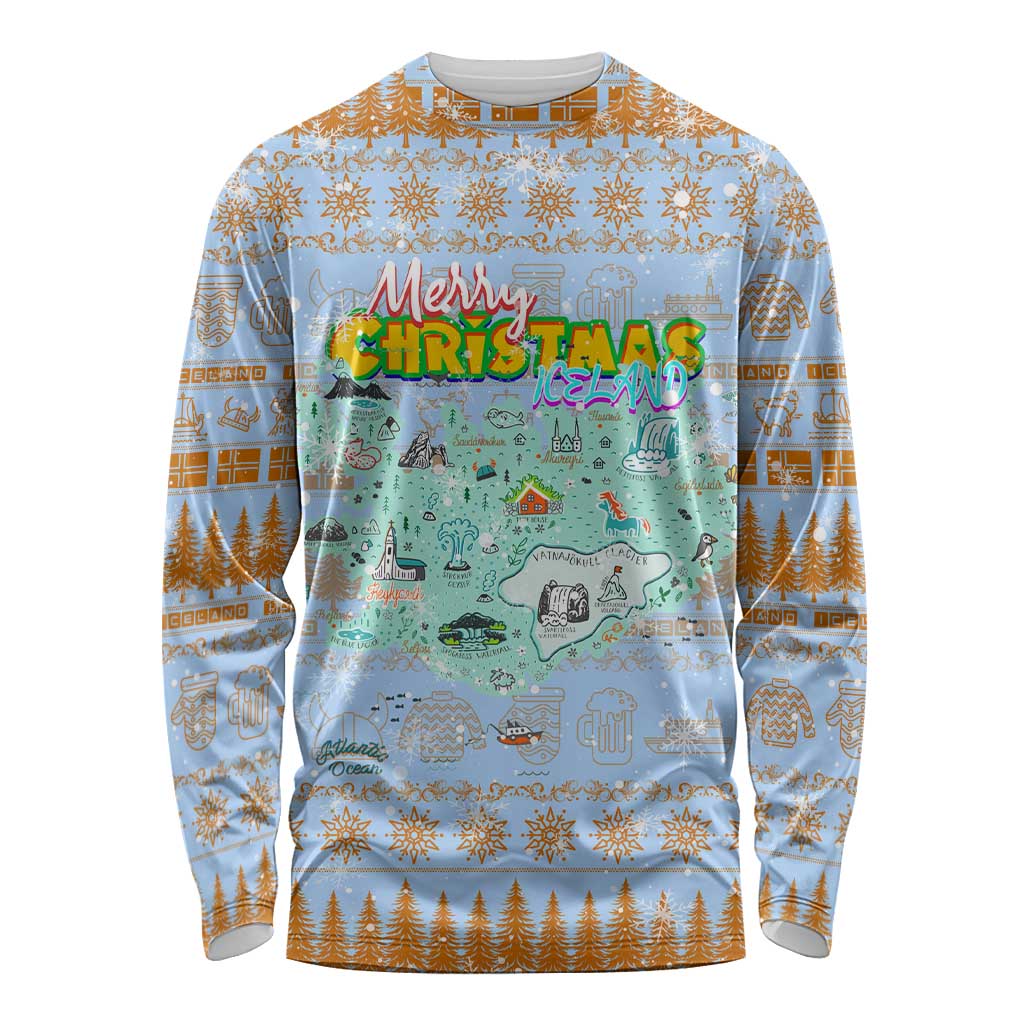 Merry Christmas Iceland Long Sleeve Shirt Xmas Travel Map - Wonder Print Shop