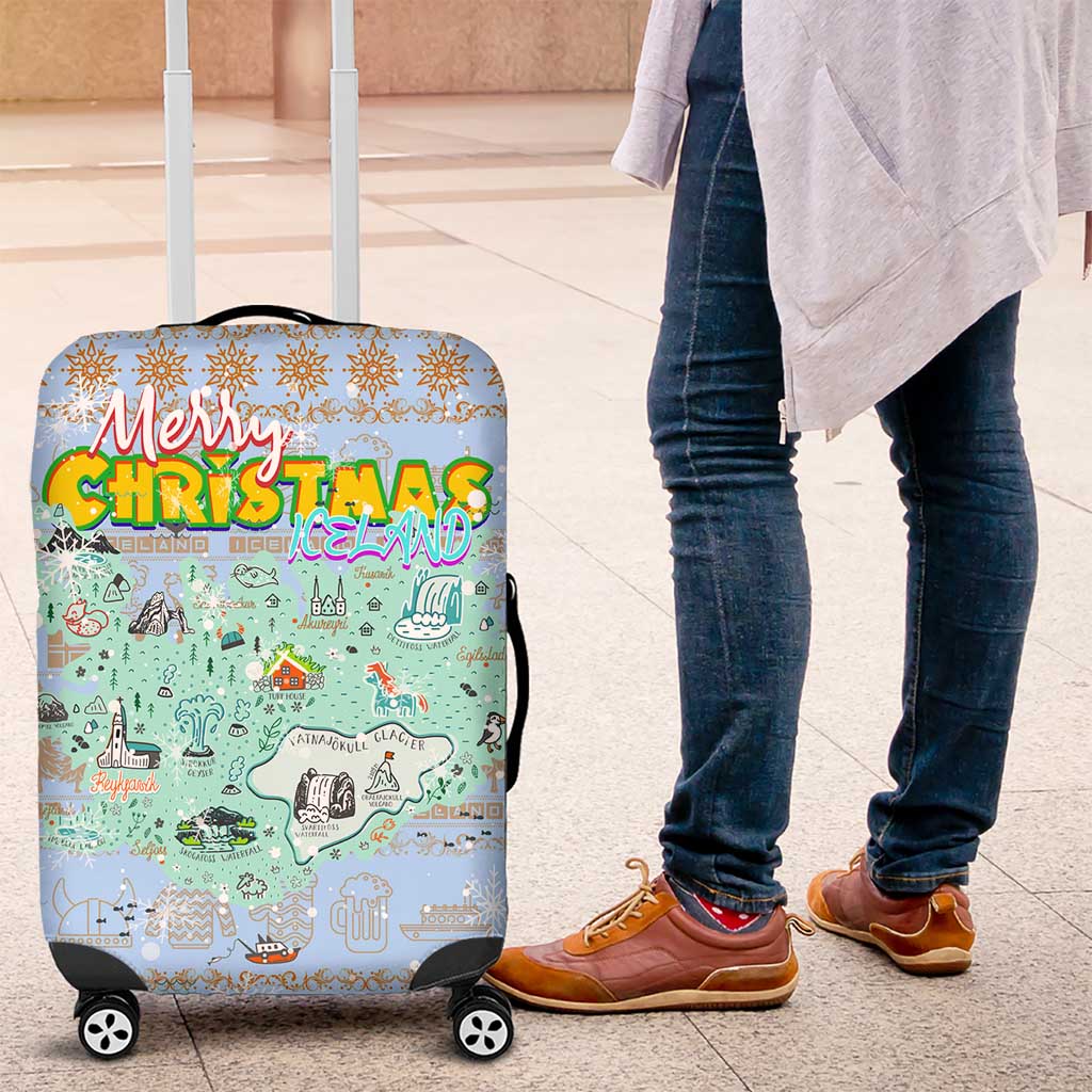 Merry Christmas Iceland Luggage Cover Xmas Travel Map - Wonder Print Shop