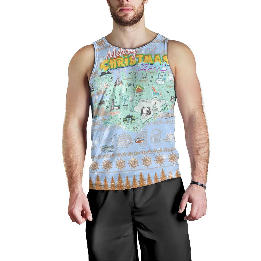 Merry Christmas Iceland Men Tank Top Xmas Travel Map - Wonder Print Shop