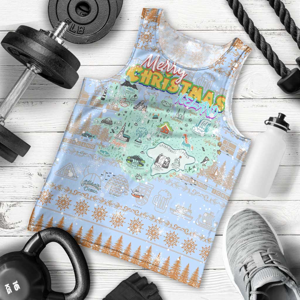 Merry Christmas Iceland Men Tank Top Xmas Travel Map - Wonder Print Shop