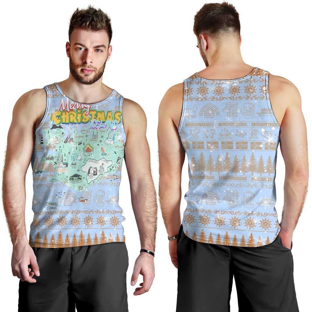 Merry Christmas Iceland Men Tank Top Xmas Travel Map - Wonder Print Shop