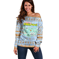 Merry Christmas Iceland Off Shoulder Sweater Xmas Travel Map - Wonder Print Shop
