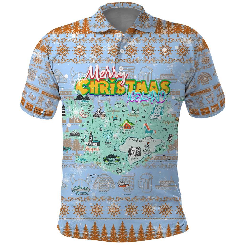 Merry Christmas Iceland Polo Shirt Xmas Travel Map - Wonder Print Shop