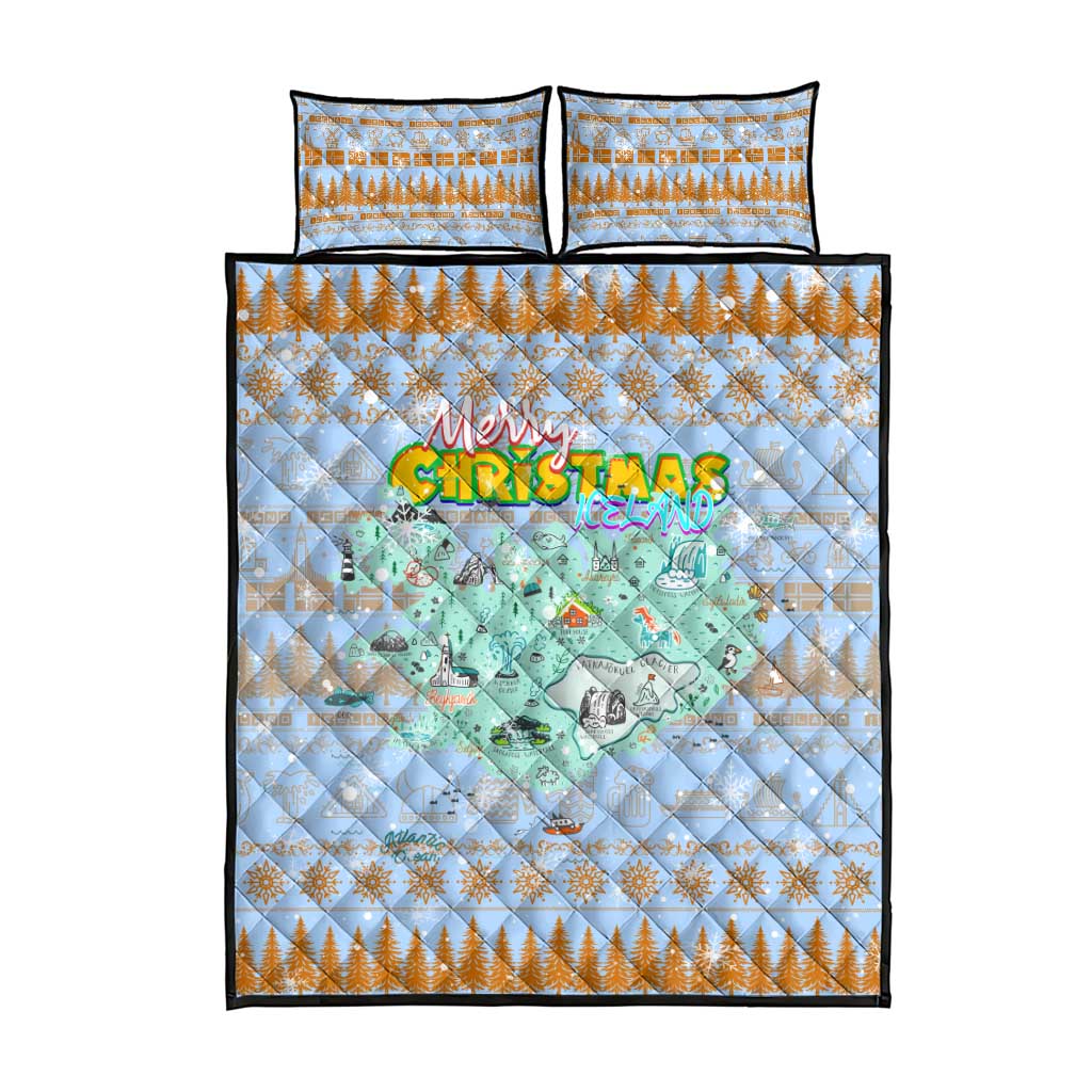 Merry Christmas Iceland Quilt Bed Set Xmas Travel Map - Wonder Print Shop