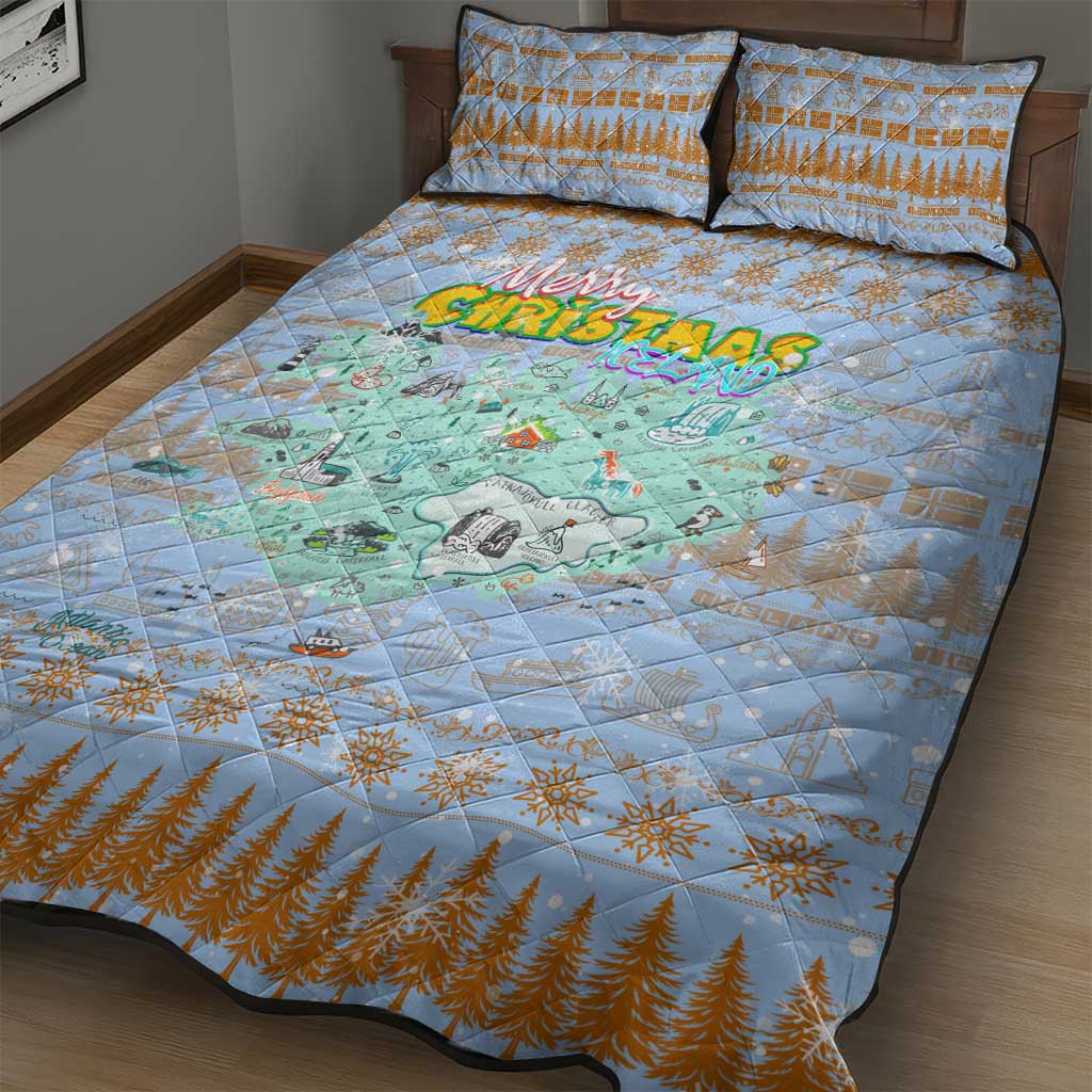 Merry Christmas Iceland Quilt Bed Set Xmas Travel Map - Wonder Print Shop