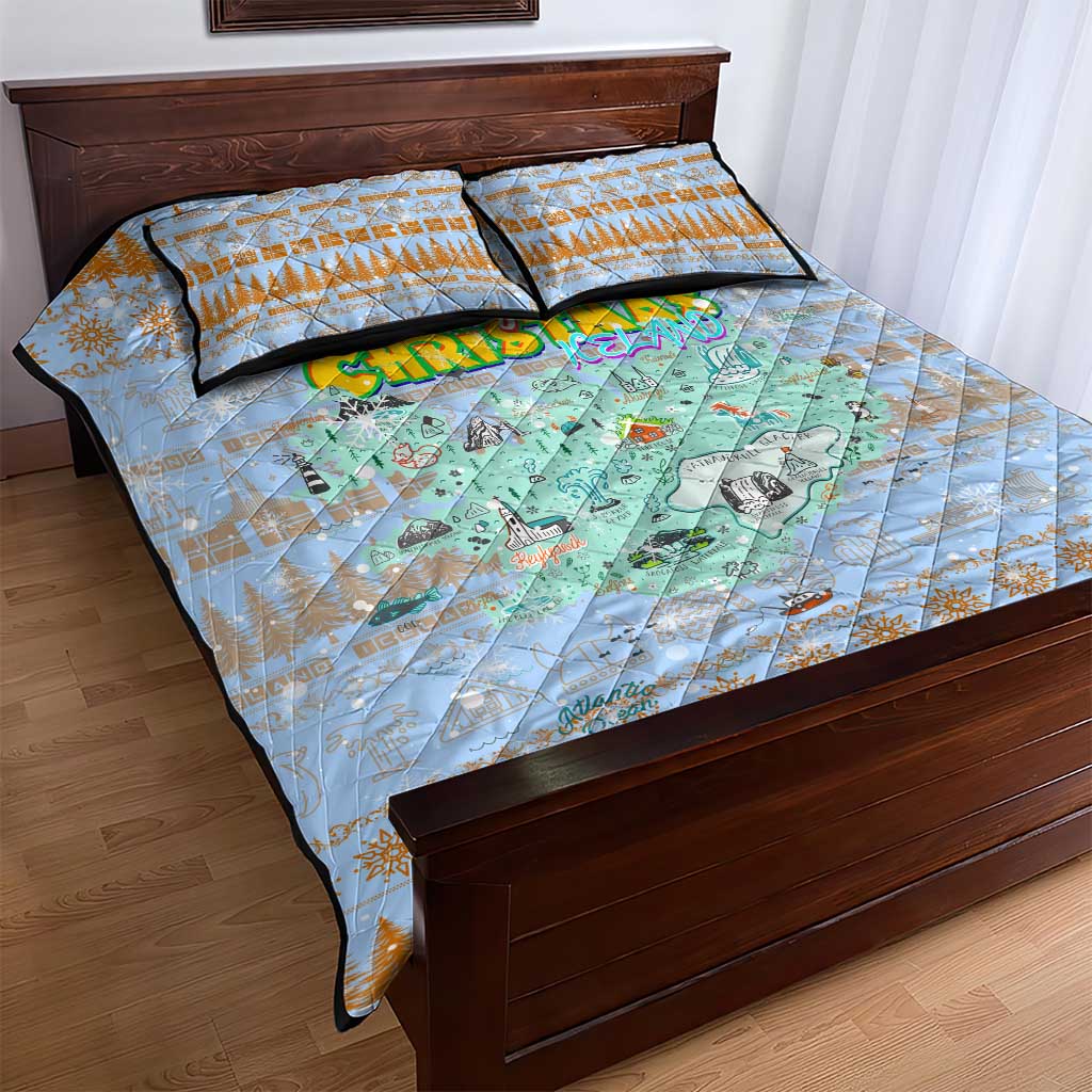 Merry Christmas Iceland Quilt Bed Set Xmas Travel Map - Wonder Print Shop