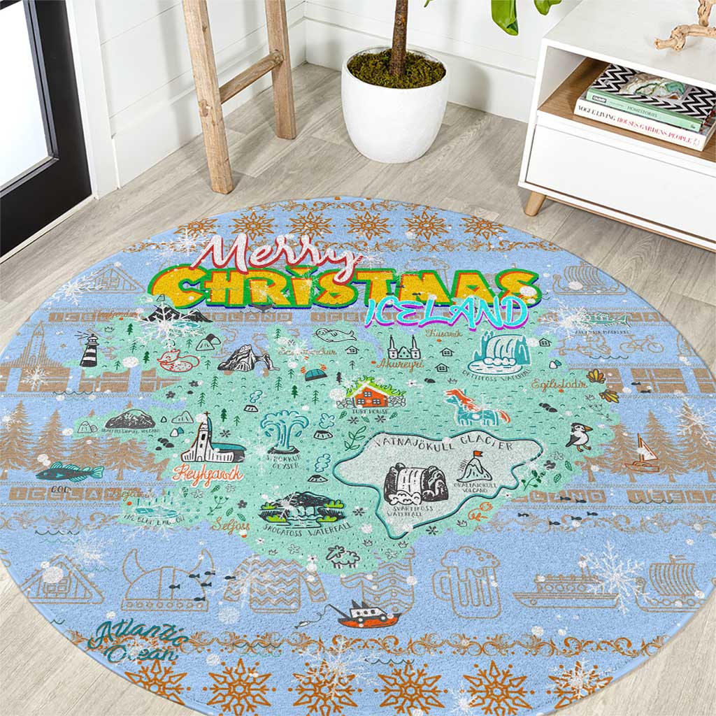 Merry Christmas Iceland Round Carpet Xmas Travel Map - Wonder Print Shop