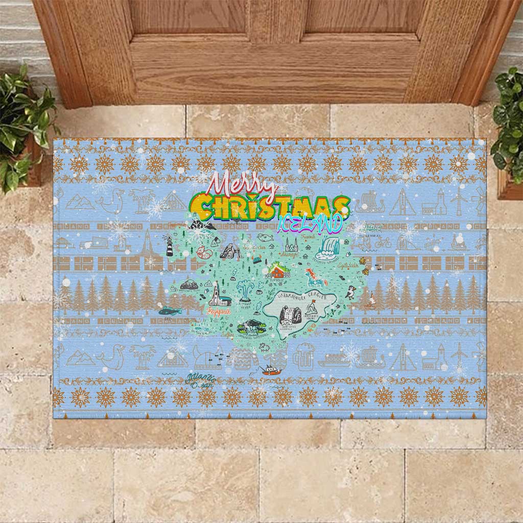 Merry Christmas Iceland Rubber Doormat Xmas Travel Map - Wonder Print Shop