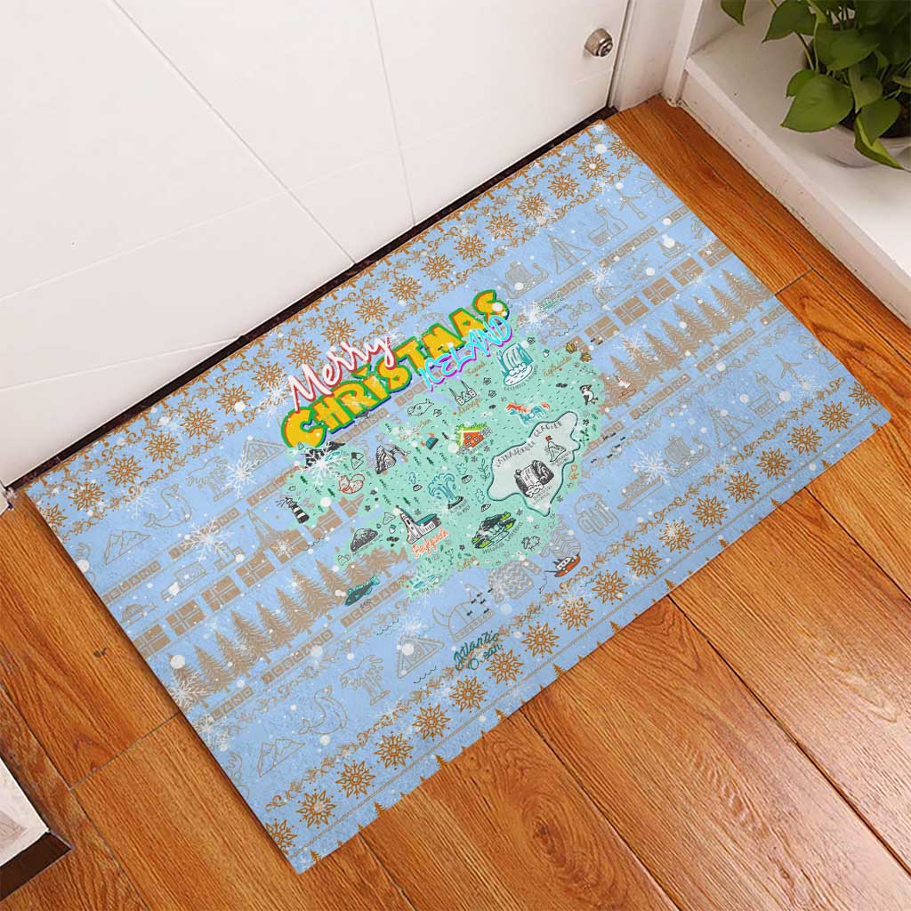 Merry Christmas Iceland Rubber Doormat Xmas Travel Map - Wonder Print Shop