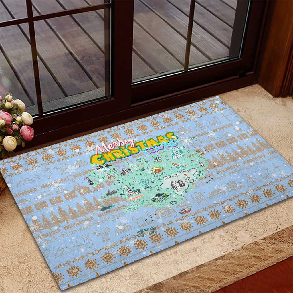 Merry Christmas Iceland Rubber Doormat Xmas Travel Map - Wonder Print Shop