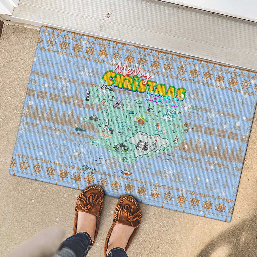 Merry Christmas Iceland Rubber Doormat Xmas Travel Map - Wonder Print Shop