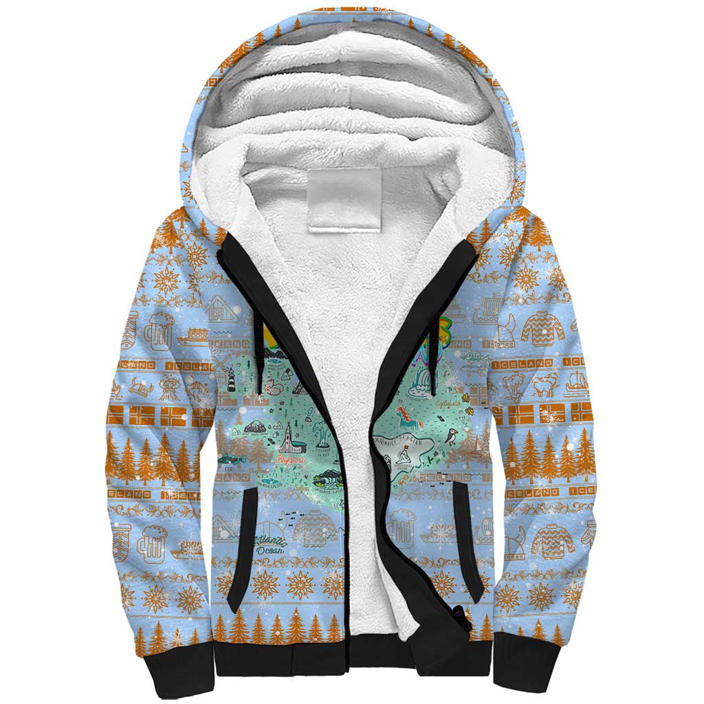 Merry Christmas Iceland Sherpa Hoodie Xmas Travel Map - Wonder Print Shop