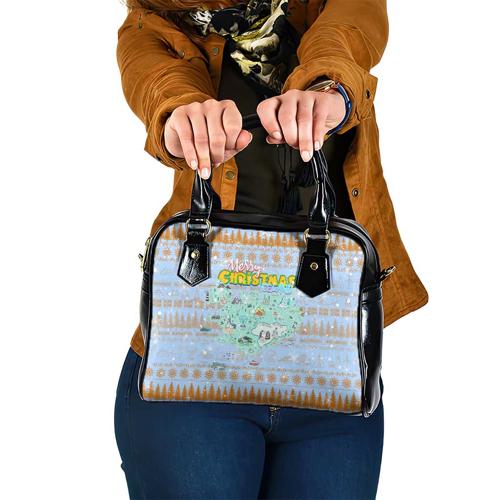 Merry Christmas Iceland Shoulder Handbag Xmas Travel Map - Wonder Print Shop