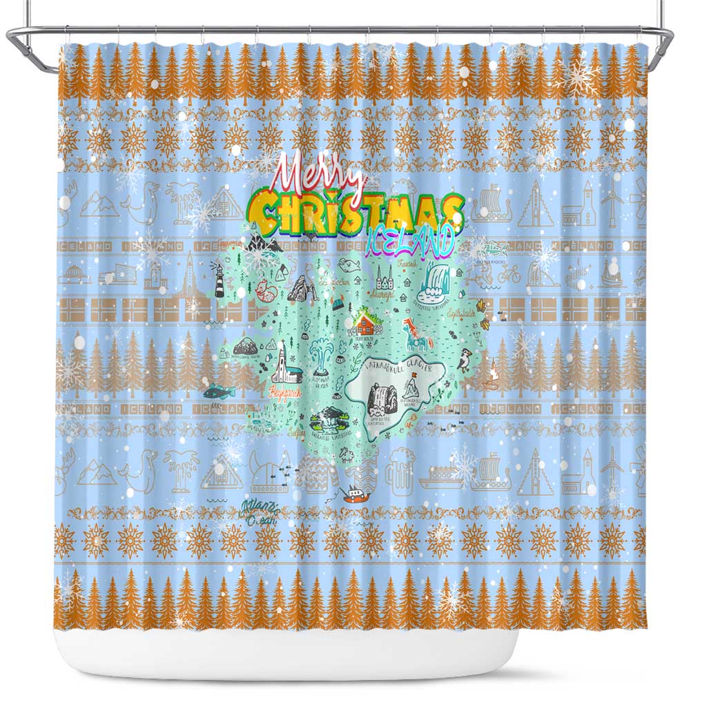 Merry Christmas Iceland Shower Curtain Xmas Travel Map - Wonder Print Shop
