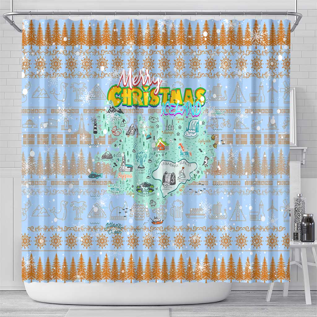 Merry Christmas Iceland Shower Curtain Xmas Travel Map - Wonder Print Shop