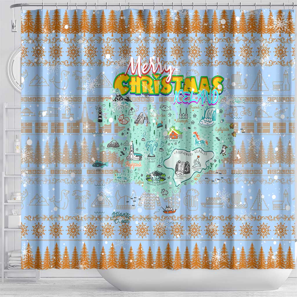 Merry Christmas Iceland Shower Curtain Xmas Travel Map - Wonder Print Shop