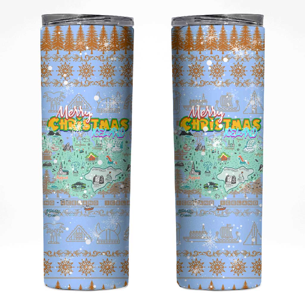 Merry Christmas Iceland Skinny Tumbler Xmas Travel Map - Wonder Print Shop