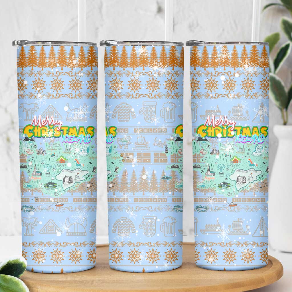 Merry Christmas Iceland Skinny Tumbler Xmas Travel Map - Wonder Print Shop
