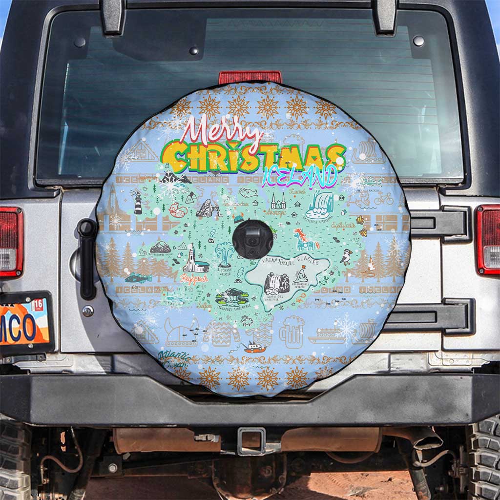 Merry Christmas Iceland Spare Tire Cover Xmas Travel Map - Wonder Print Shop