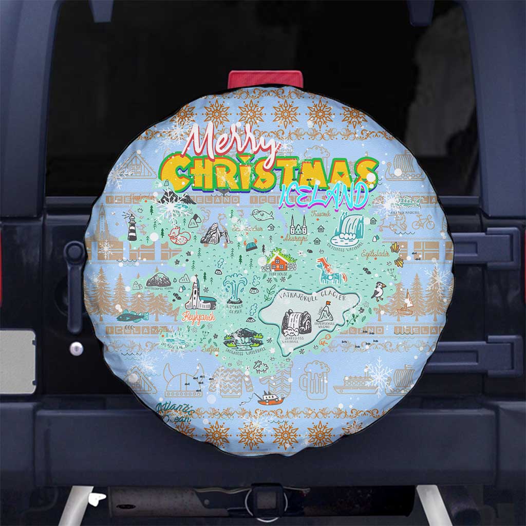Merry Christmas Iceland Spare Tire Cover Xmas Travel Map - Wonder Print Shop