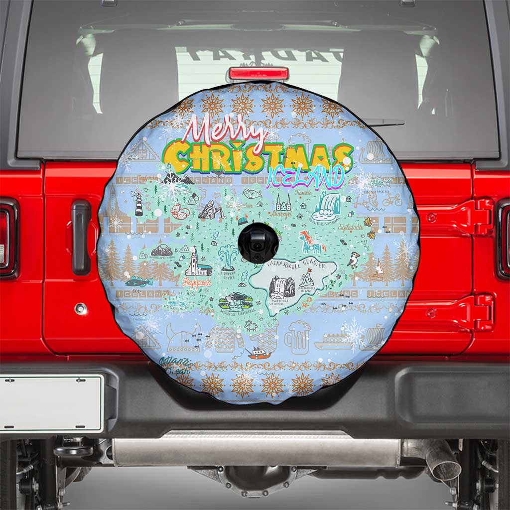 Merry Christmas Iceland Spare Tire Cover Xmas Travel Map - Wonder Print Shop