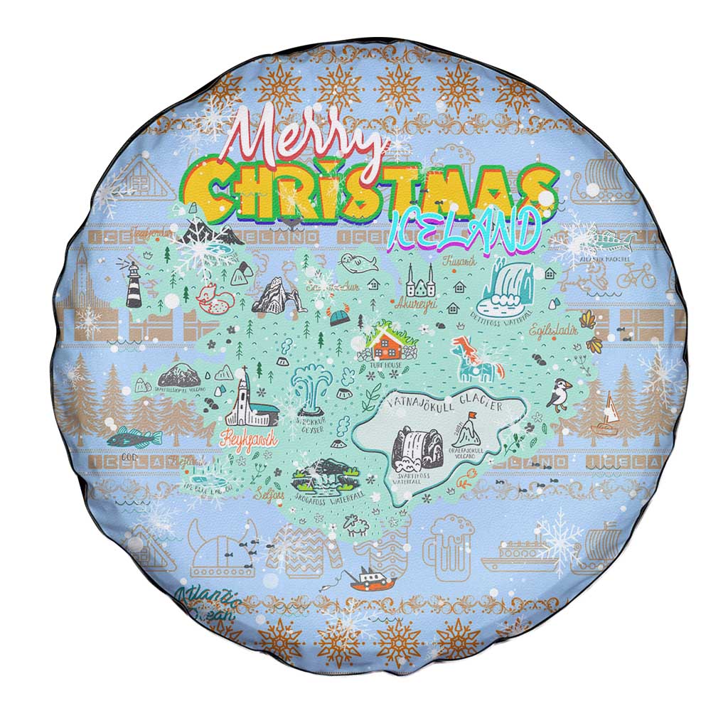 Merry Christmas Iceland Spare Tire Cover Xmas Travel Map - Wonder Print Shop