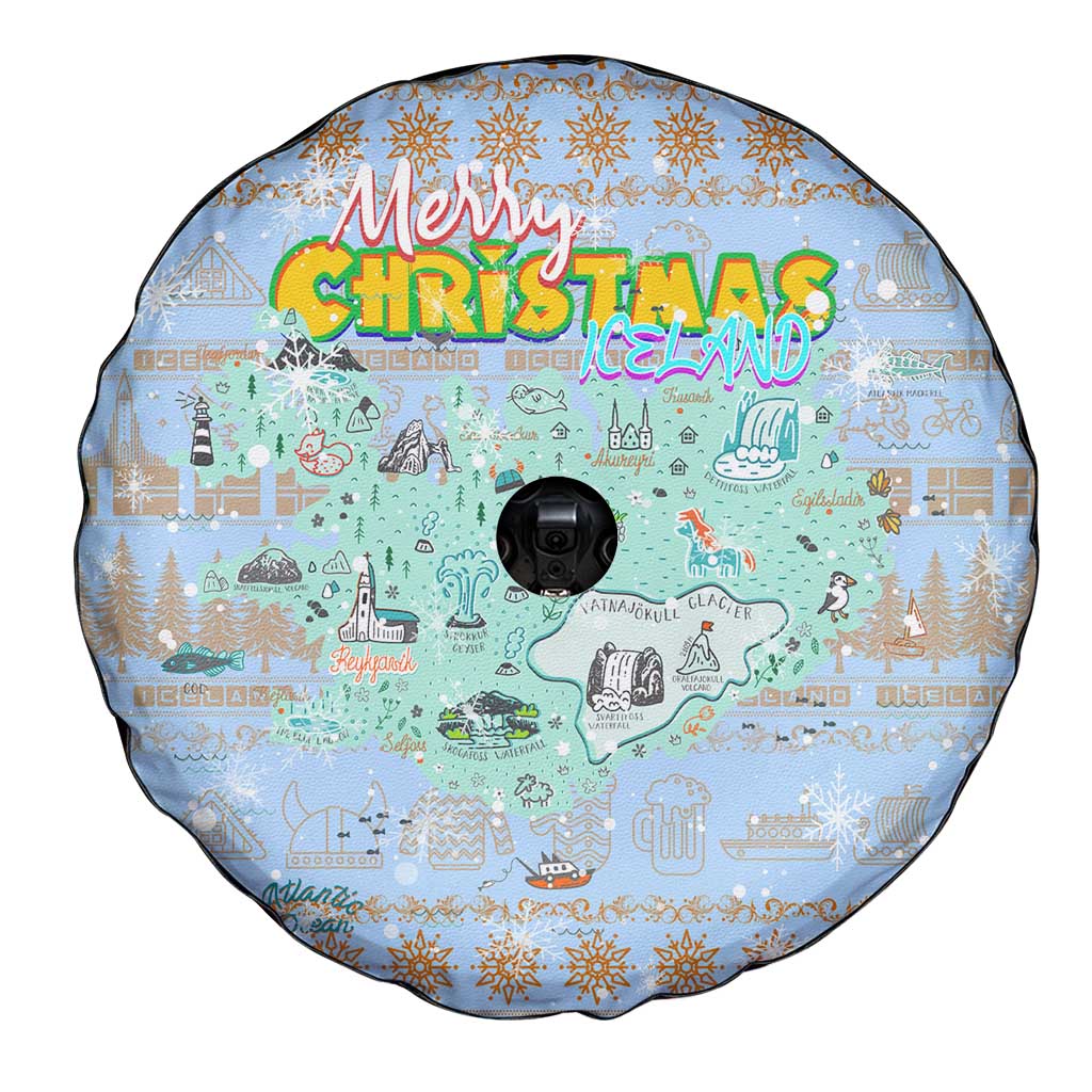 Merry Christmas Iceland Spare Tire Cover Xmas Travel Map - Wonder Print Shop