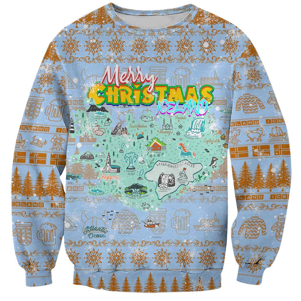 Merry Christmas Iceland Sweatshirt Xmas Travel Map - Wonder Print Shop