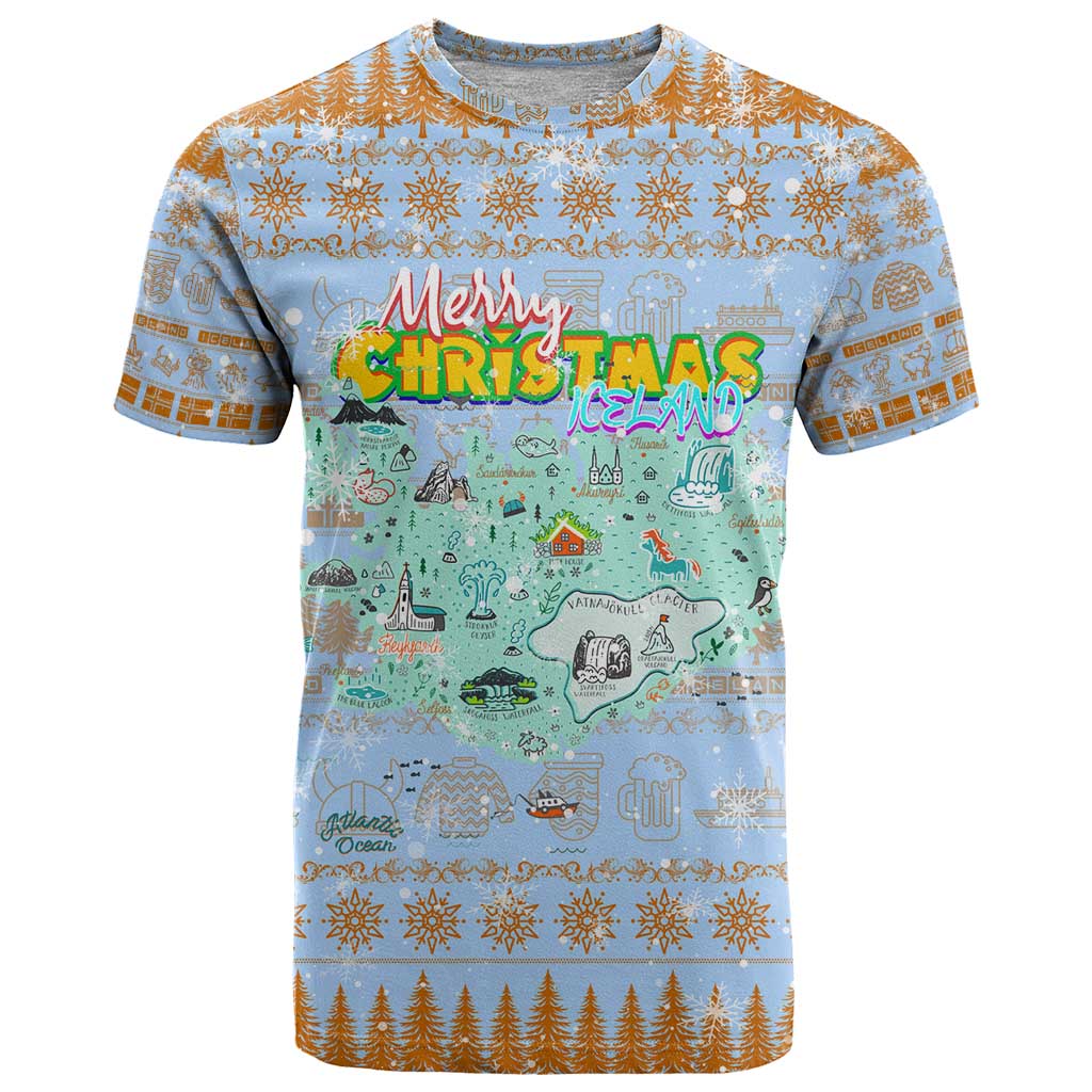 Merry Christmas Iceland T Shirt Xmas Travel Map - Wonder Print Shop