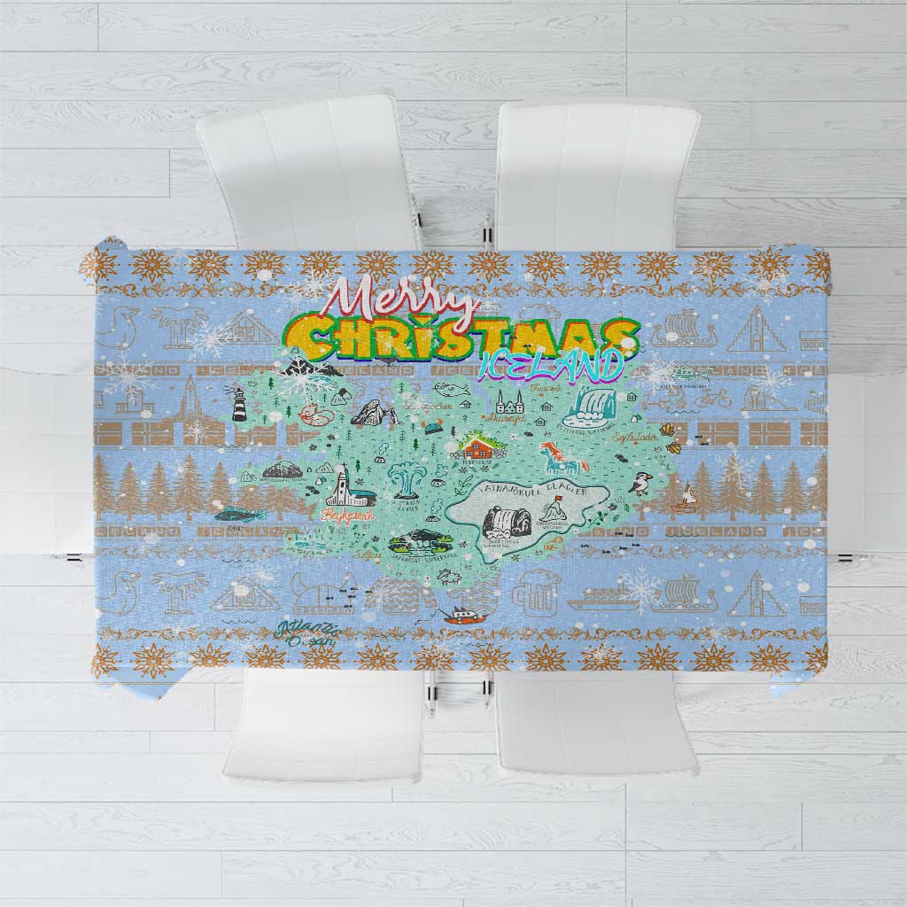 Merry Christmas Iceland Tablecloth Xmas Travel Map - Wonder Print Shop