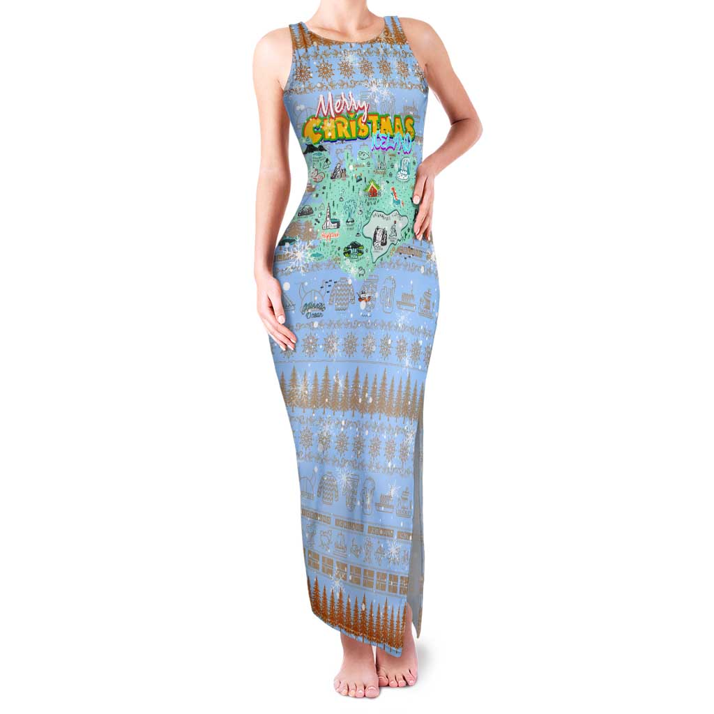 Merry Christmas Iceland Tank Maxi Dress Xmas Travel Map - Wonder Print Shop