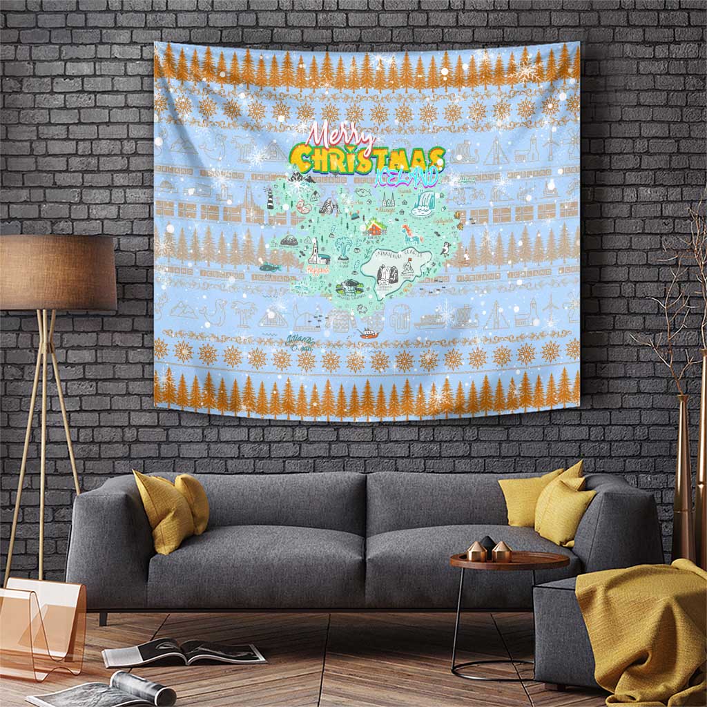 Merry Christmas Iceland Tapestry Xmas Travel Map - Wonder Print Shop