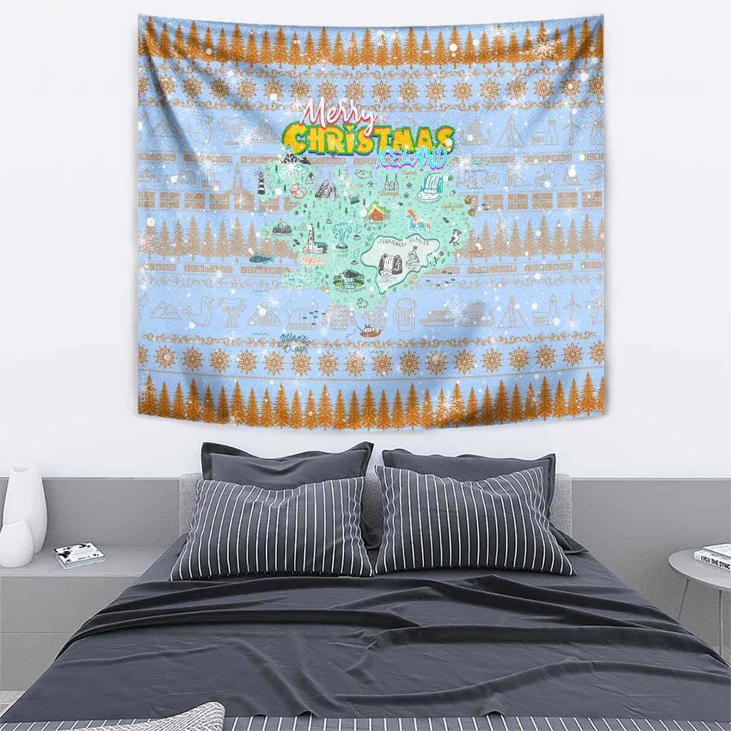 Merry Christmas Iceland Tapestry Xmas Travel Map - Wonder Print Shop