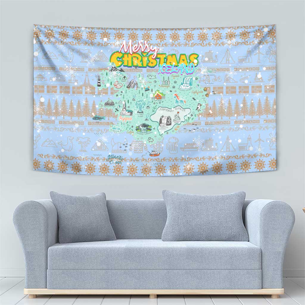 Merry Christmas Iceland Tapestry Xmas Travel Map - Wonder Print Shop