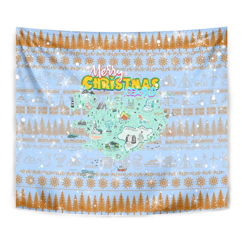 Merry Christmas Iceland Tapestry Xmas Travel Map - Wonder Print Shop