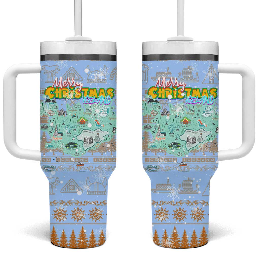 Merry Christmas Iceland Tumbler With Handle Xmas Travel Map - Wonder Print Shop