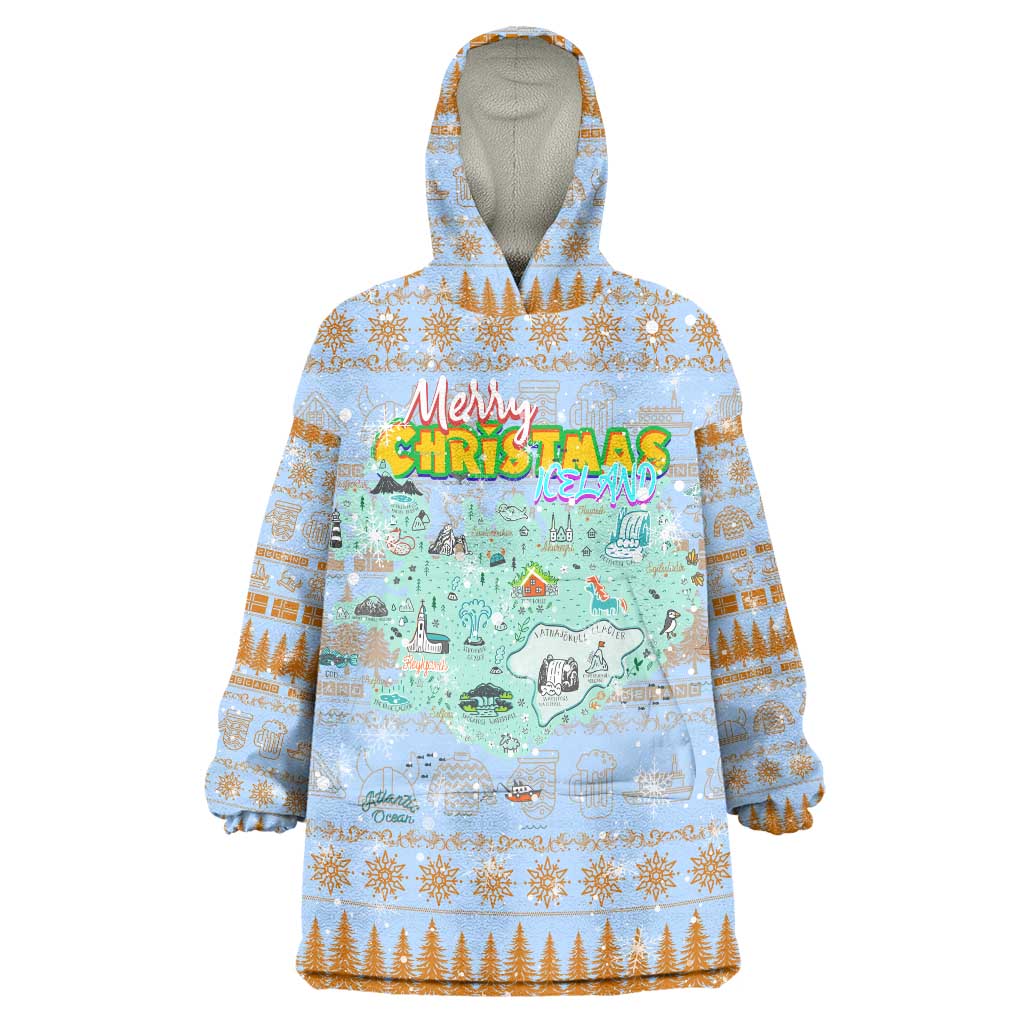 Merry Christmas Iceland Wearable Blanket Hoodie Xmas Travel Map - Wonder Print Shop