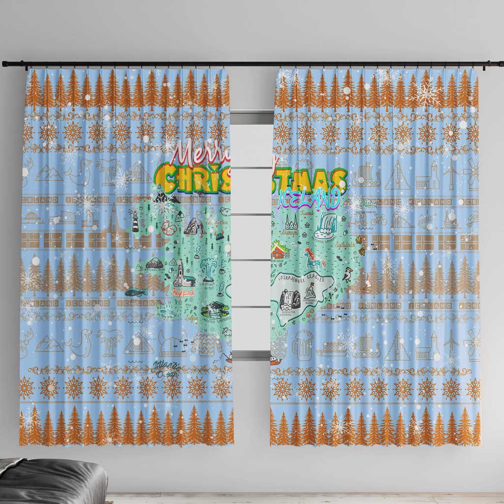 Merry Christmas Iceland Window Curtain Xmas Travel Map - Wonder Print Shop