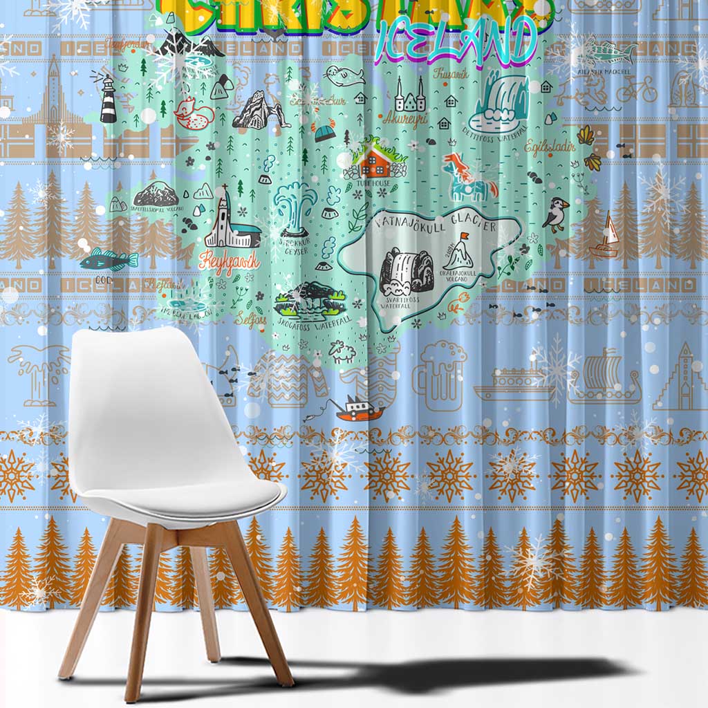 Merry Christmas Iceland Window Curtain Xmas Travel Map - Wonder Print Shop