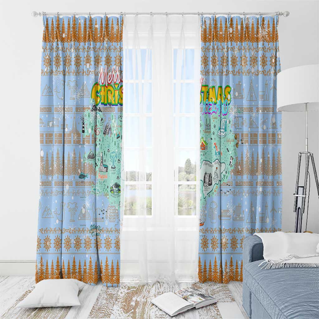 Merry Christmas Iceland Window Curtain Xmas Travel Map - Wonder Print Shop