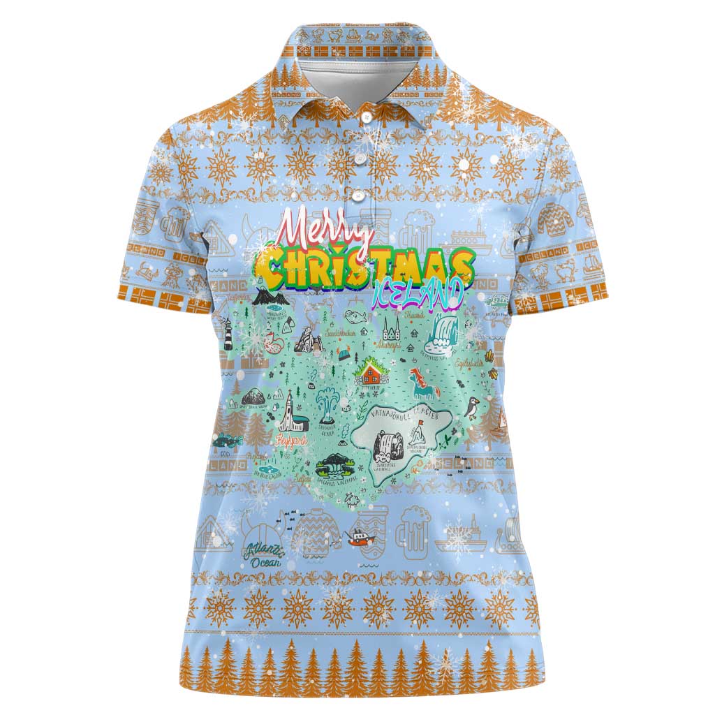 Merry Christmas Iceland Women Polo Shirt Xmas Travel Map - Wonder Print Shop