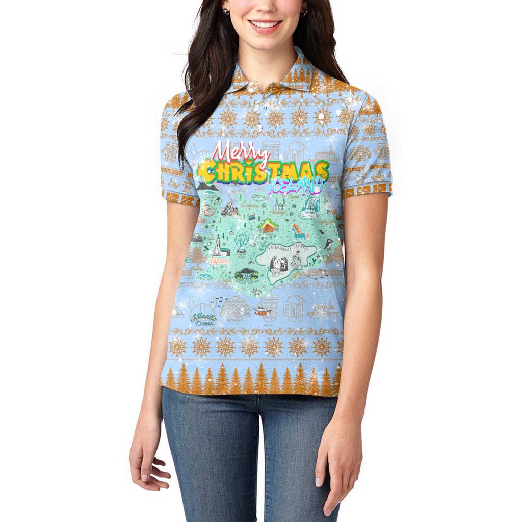 Merry Christmas Iceland Women Polo Shirt Xmas Travel Map - Wonder Print Shop